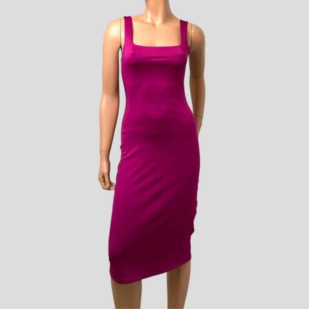 Sincerely Jules Hot Fuchsia M Slinky Sleeveless Square Neck Bodycon Midi Dress - Picture 1 of 6